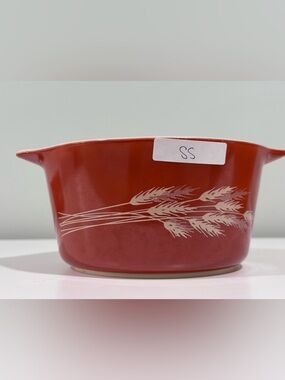 Pyrex 474 Rust Autumn Harvest Red Wheat Pattern Ceramic Baking Dish